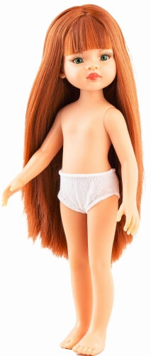 Lalka Hiszpańska 32 cm Paola Reina Amigas 14836 Lumita, klasyczna, cała z winylu, w majteczkach, bez ubranka, długie do kolan proste rude włosy z grzywką, zielone oczy