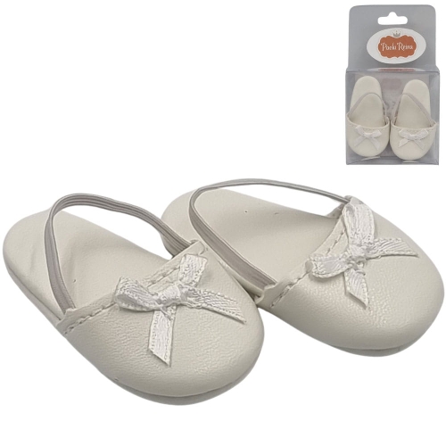 Oryginalne buty Paola Reina dla lalki 32 cm Amigas 63234 białe z kokardką, zakryty przód, pięta odkryta na gumeczkę