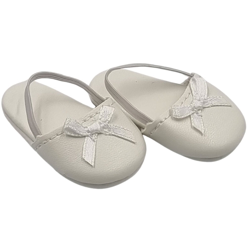 Oryginalne buty Paola Reina dla lalki 32 cm Amigas 63234 białe z kokardką, zakryty przód, pięta odkryta na gumeczkę