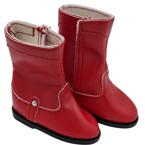 Oryginalne buty Paola Reina dla lalki 32 cm Amigas 63216 czerwone kozaczki z ozdobnymi szwami zapinane na rzep