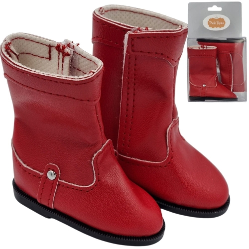 Oryginalne buty Paola Reina dla lalki 32 cm Amigas 63216 czerwone kozaczki z ozdobnymi szwami zapinane na rzep