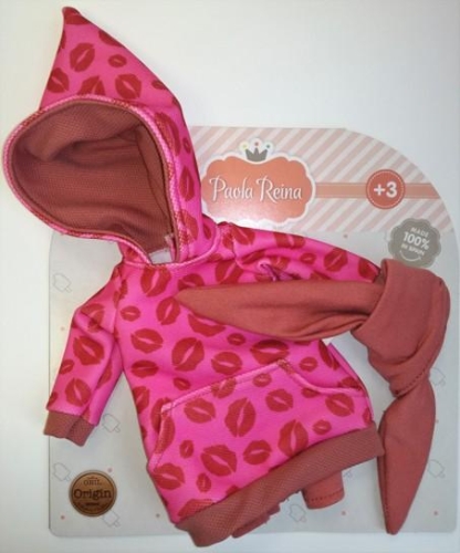 Oryginalne ubranko Paola Reina dla lalki 32 cm Amigas 54526, różowo-beżowy komplet: bluza z kapturem, legginsy, opaska na głowę