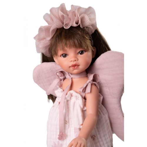 Lalka Hiszpańska 33 cm Antonio Juan 25306 Emily wróżka, klasyczna, cała z winylu, w ubranku, brązowe włosy z grzywką, rzęsy, bez bucików