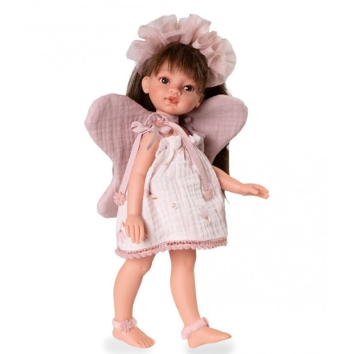 Lalka Hiszpańska 33 cm Antonio Juan 25306 Emily wróżka, klasyczna, cała z winylu, w ubranku, brązowe włosy z grzywką, rzęsy, bez bucików