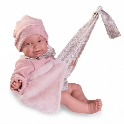 Lalka Hiszpańska 52 cm Antonio Juan 81391 Reborn Martina, bobas miękki brzuszek, bez włosów, rzęsy, waga i dopracowanie szczegółów upodabnia do prawdziwego dziecka, w ubranku, nosidło na ramię