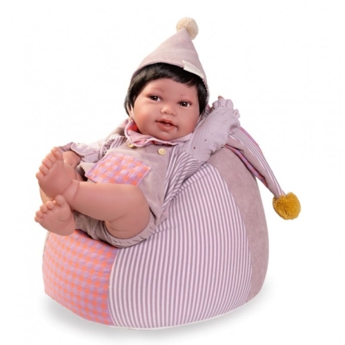 Lalka Hiszpańska 42 cm Antonio Juan 50426 Pipa, bobas cały z winylu, dziewczynka, krótkie ciemne włosy, rzęsy, imitacja śliny w kąciku ust, ubranko, miękka pufa