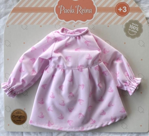 Oryginalne ubranko Paola Reina dla lalki 32 cm Amigas 54686, różowa sukienka w serduszka długi rękaw, majteczki
