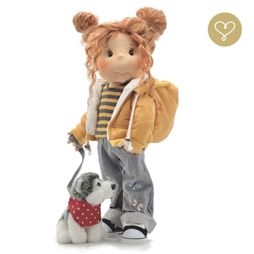 Kurtka z kapturem pikowana 2 dla lalki 38 cm Lullu Dolls, żółta, z podszewką