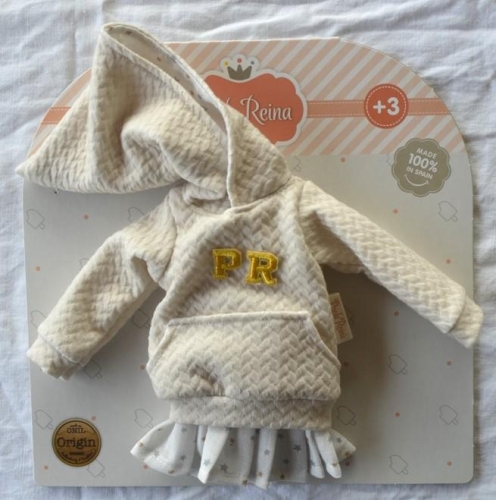 Oryginalne ubranko Paola Reina dla lalki 32 cm Amigas 54537, bluza z kapturem, plisowana spódniczka, majteczki