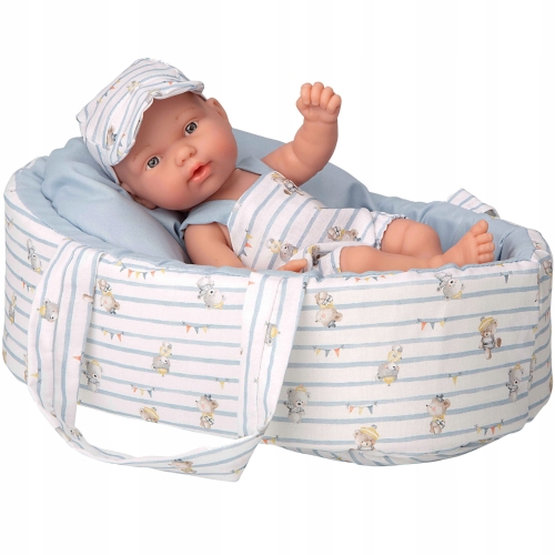 Lalka Hiszpańska 26 cm Arias 50895 bobas bez włosów, cała z winylu, w ubranku i nosidełko