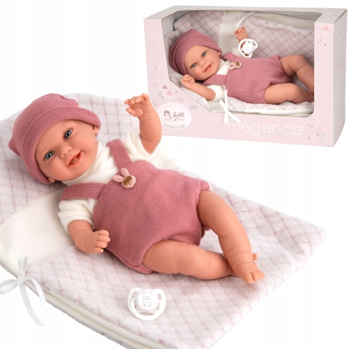 Lalka Hiszpańska 35 cm Arias 60899 bobas bez włosów miękki brzuszek, w ubranku, smoczek, kocyk
