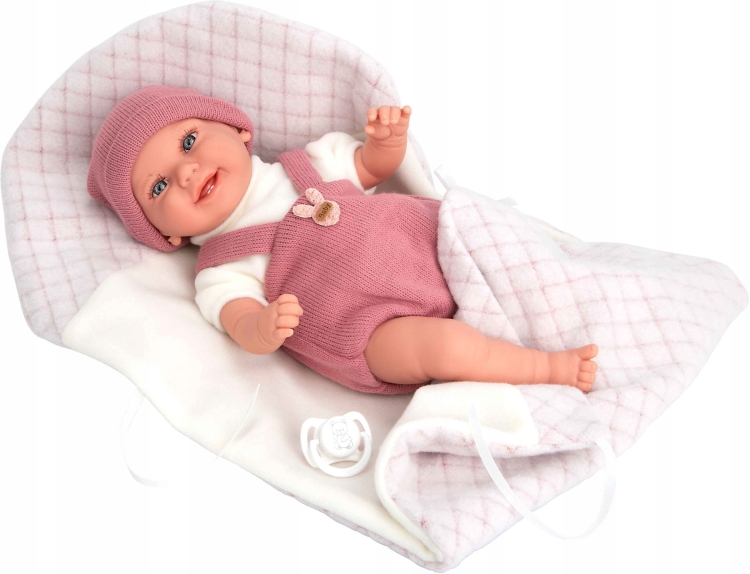 Lalka Hiszpańska 35 cm Arias 60899 bobas bez włosów miękki brzuszek, w ubranku, smoczek, kocyk