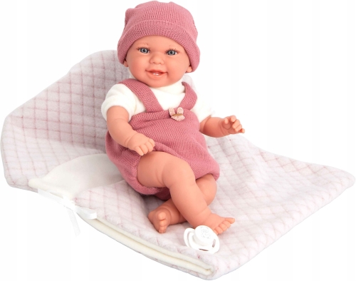 Lalka Hiszpańska 35 cm Arias 60899 bobas bez włosów miękki brzuszek, w ubranku, smoczek, kocyk