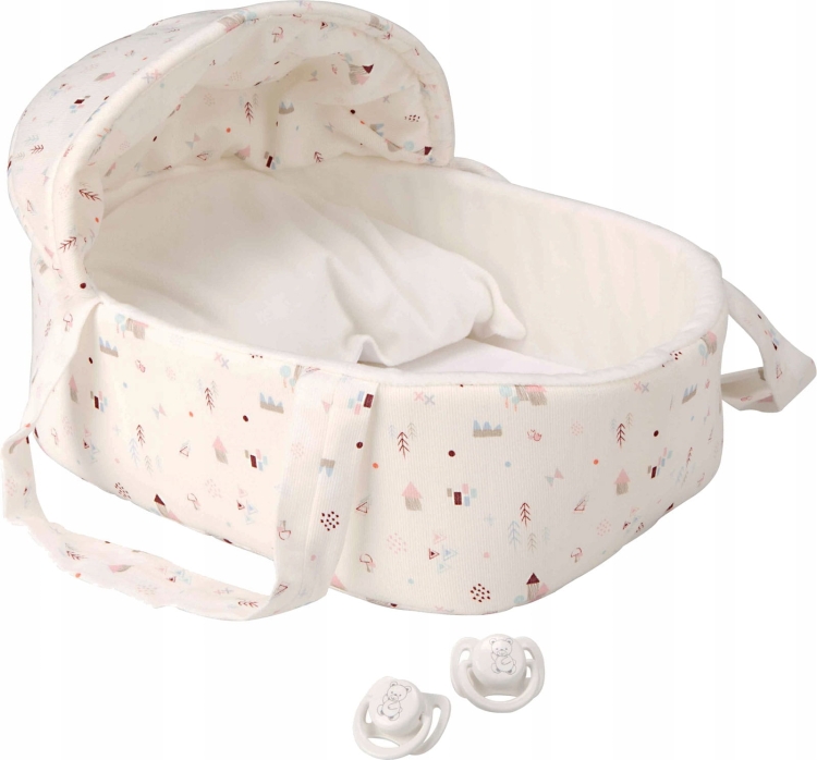 Lalki hiszpańskie 26 cm Arias 50866 bobasy bez włosów, całe z winylu, dwie laleczki bobasy bliźnięta w ubrankach niebieskim i różowym, smoczki, nosidełko