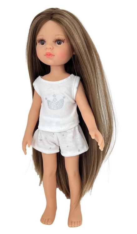 Lalka Hiszpańska 32 cm Paola Reina Amigas 13234 Laura w piżamce, długie do kostek proste brązowe włosy, brązowe oczy