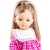 Lalka Hiszpańska 32 cm Paola Reina Amigas 04696 Cassandra, klasyczna, cała z winylu, niebieskie oczy, perłowe włosy z pasemkami, różowa sukienka w kratkę, majteczki, podkolanówki, buciki