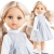 Lalka Hiszpańska 32 cm Paola Reina Amigas 04704 Rosa, klasyczna, cała z winylu, zielone oczy, jasne perłowe włosy spięte w dwa kucyki, sukienka, majteczki, białe wiązane buciki