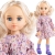 Lalka Hiszpańska 32 cm Paola Reina Amigas 04706 Clara, klasyczna, cała z winylu, niebieskie oczy, białe perłowe włosy, sukienka w kwiatuszki długi rękaw, podkolanówki, buciki