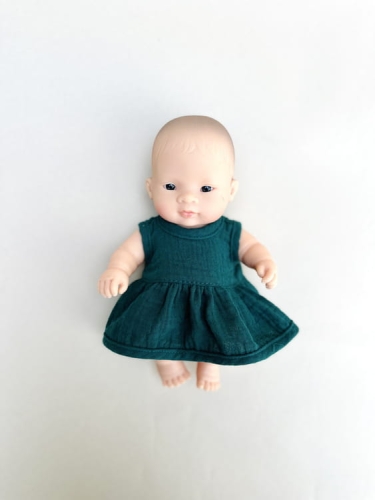 Sukienka muślinowa dla lalki Miniland 21 cm i Paola Reina Peques 21 cm - Botanical Green, zielona
