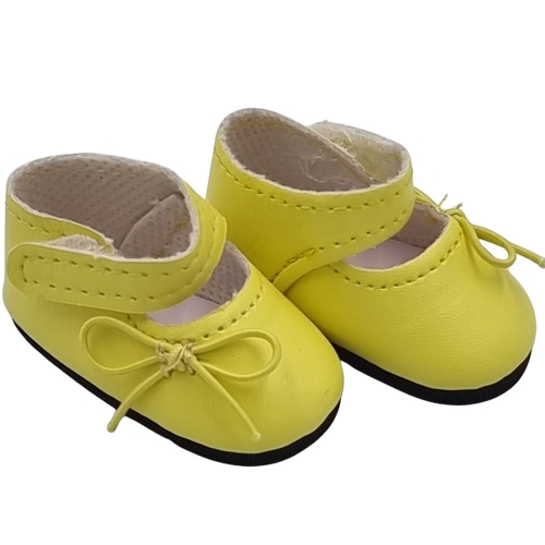 Oryginalne buty Paola Reina dla lalki 32 cm Amigas 63226 żółte buciki z kokardką i paseczkiem zapinane na rzep