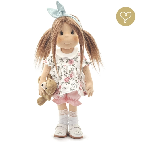 Sukienka biała w kwiaty z kołnierzykiem dla lalki 38 cm Lullu Dolls