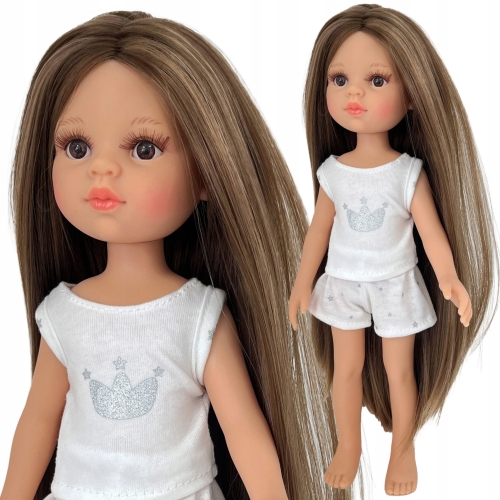 Lalka Hiszpańska 32 cm Paola Reina Amigas 13234 Laura w piżamce, długie do kostek proste brązowe włosy, brązowe oczy