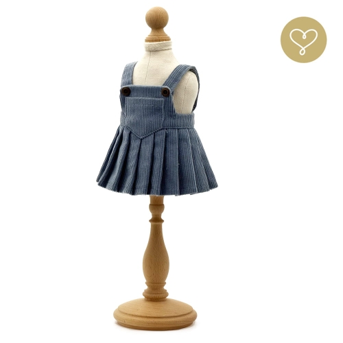 Sukienka sztruksowa 3 dla lalki 38 cm Lullu Dolls niebieska, na ramiączkach, z przodu kieszonka